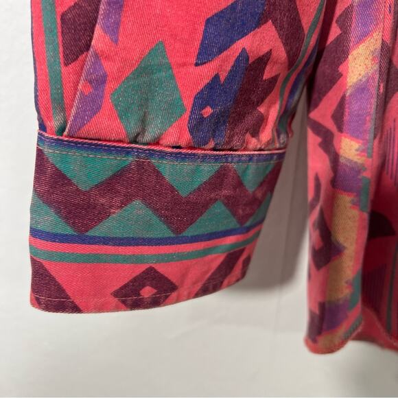 Vintage Wranglers Brush Popper Aztec Pink Button Down Long Sleeve Cowboy Size L - Picture 11 of 16